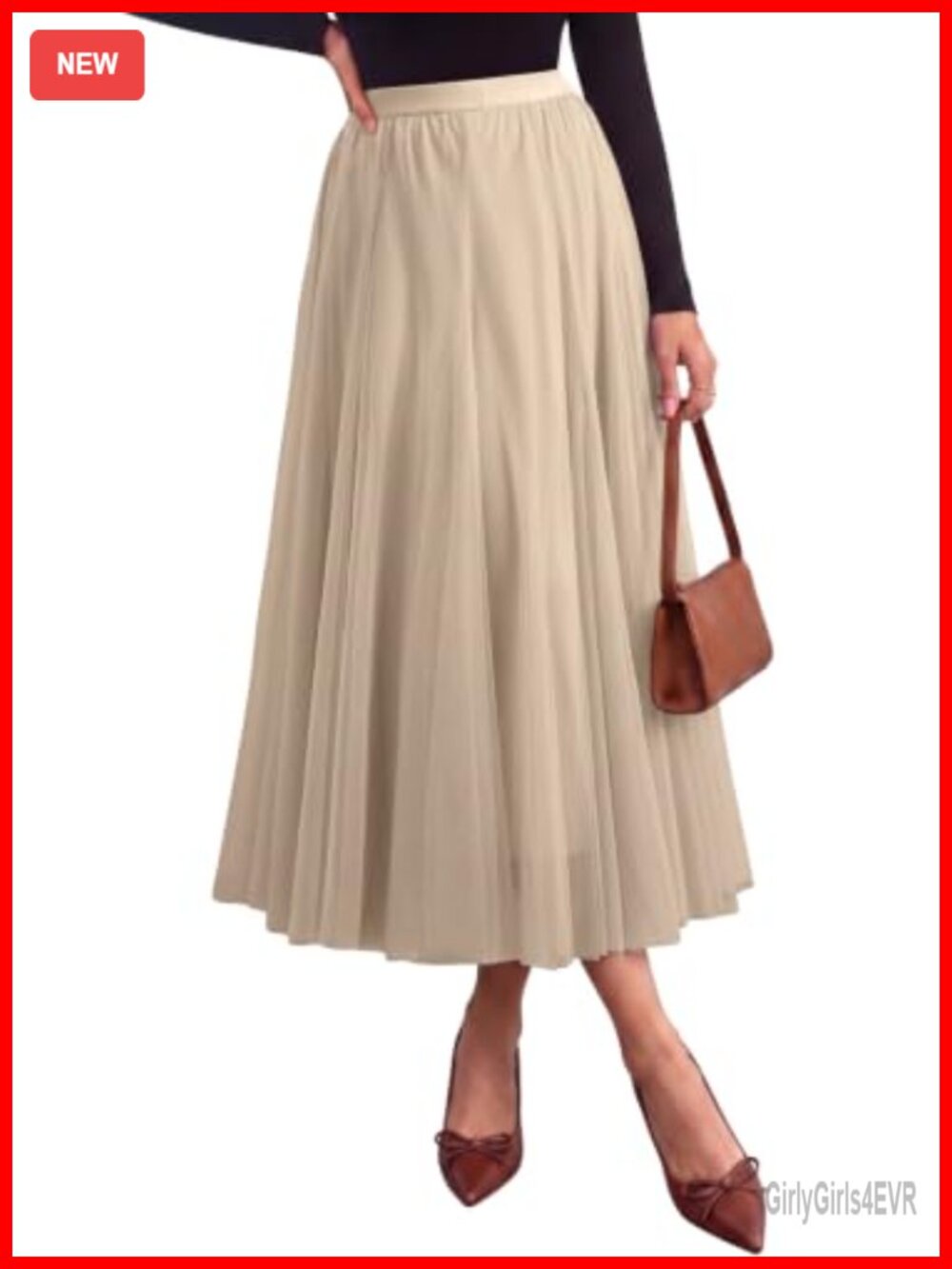 Tulle Midi Skirt A-Line Flowy High Waist Pleated Party Skirt